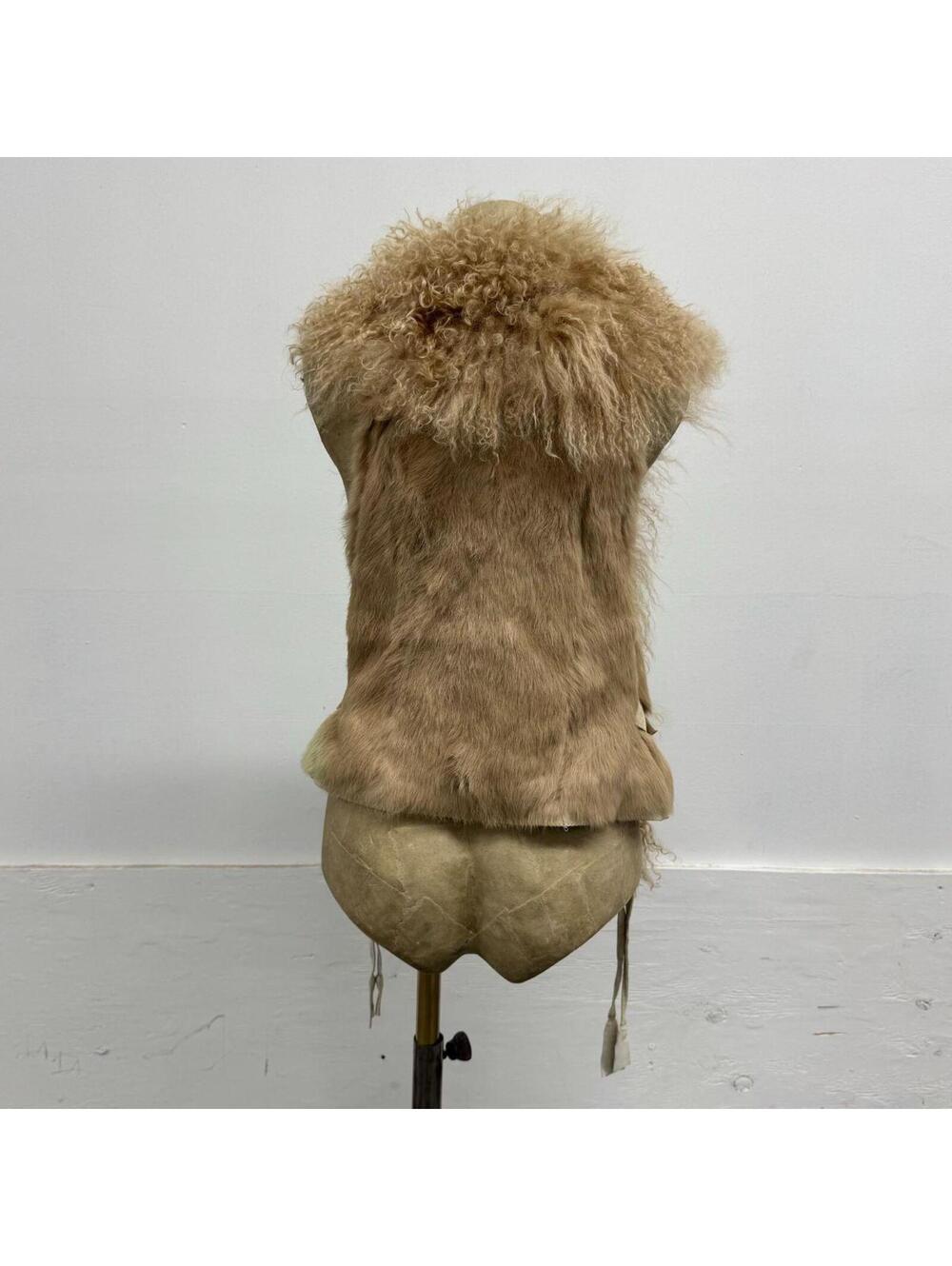 Vintage Deadstock Beige Brown Y2K Mongolian Lamb & Rabbit Fur Vest - Picture 4 of 8